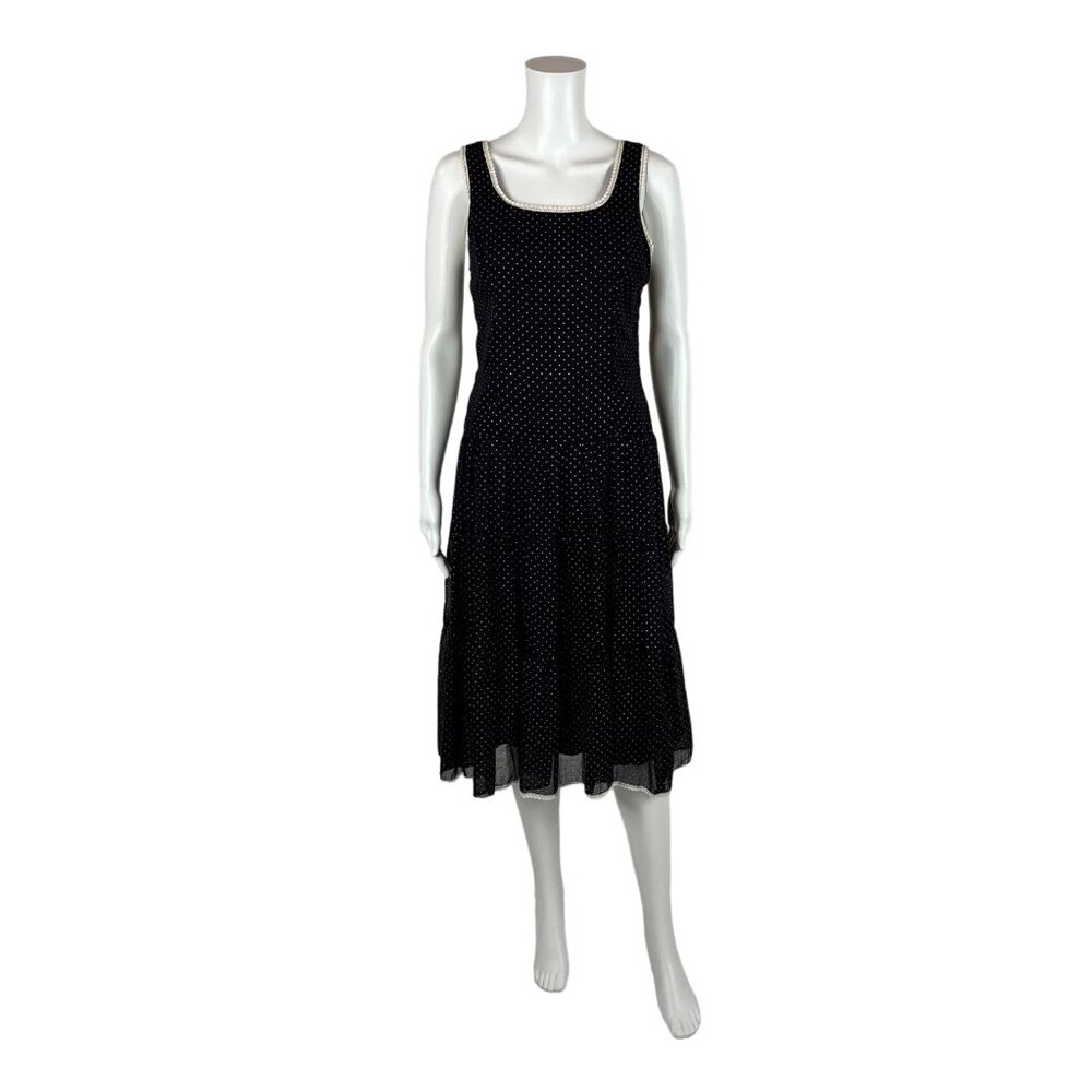 Vintage 80s Prairie Dress Women's Extra Small Black White Dotted Swiss Tiered - Picture 1 of 11